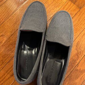 Manolo Blahnik Gray Canvas Loafers 38.5 / US 8.5 Slip On Shoes Made in Italy